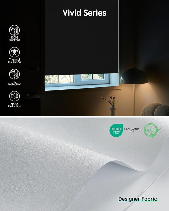 Yoolax Motorized Blinds with Remote, Designer Smart Blinds Work with Alexa, Google, Apple Homekit, 100% Blackout Motorized Shades Custom Electric Shades Voice Control (V-Shimmer White)