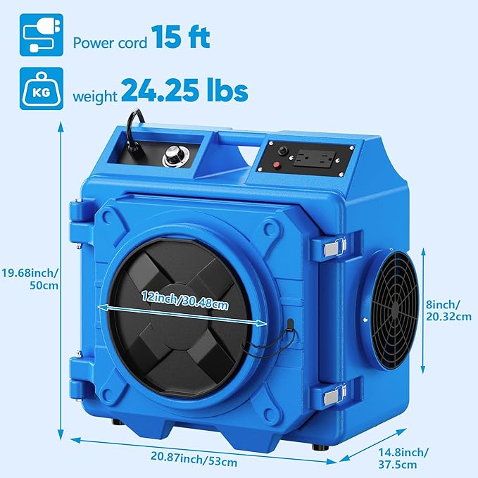 Air Scrubber with 3-Stage Filtration, 550CFM HEPA Air Machine Stackable Negative, Air Cleaner with MERV10, Carbon, H13 HEPA, for Home, Industrial and Commercial Use, Blue-3PCS
