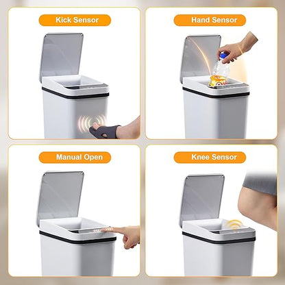 Automatic Bathroom Trash Can Touchless 2.6 Gallon Small Trash Cans with Lid Narrow Garbage Can for Kitchen, Toilet, Bedroom, RV, Living Room