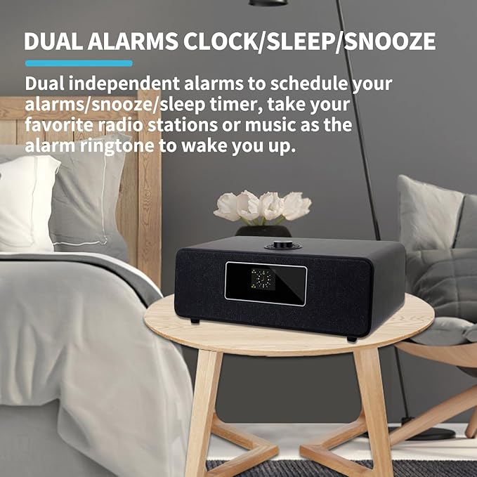 MS3 Stereo Smart Music System with Internet Radio, FM Digital Radio,Clock Radio,Spotify Connect,Bluetooth Speaker,WiFi Speaker,Headphone-Out,Alarms,Presets,Remote and App Control–Black Oak