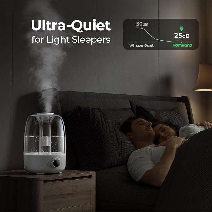 Homvana 4L Top-Fill Cool Mist Humidifiers for Bedroom, Large Room Plants