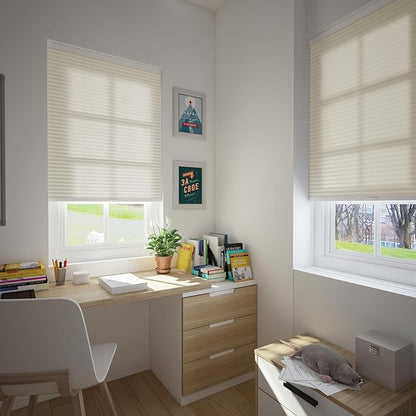 Changshade Cordless Cellular Shades Light Filtering Custom Size, Honeycomb Door Indoor Window Blinds 1.5 inch Cell Easy Install for Home, Office, Living Room, Bedroom, Bathroom, Nursey, Beige