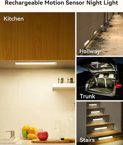 Under Cabinet Lighting 6 Packs with 1 Charging Station, Rechargeable Motion Sensor Light Indoor, 8 Inches, 3 Color Temps, 29LEDs Dimmable Closet Light Stick on, Under Counter Lights for Kitchen