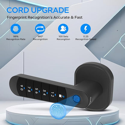 Smart Fingerprint Door Handle, Keyless Entry Biometric Lock with Passcode & Mechanical Key, Easy Install Interior Door Lock for Home/Bedroom/Office,Matte Black