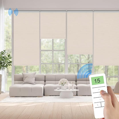 Motorized Blinds with Remote Control, Smart Blackout Automatic Blinds Work with Homekit Alexa Google Home, Rechargeable Electric Window Roller Shades with Valance, Customized Size (Texture Cream)
