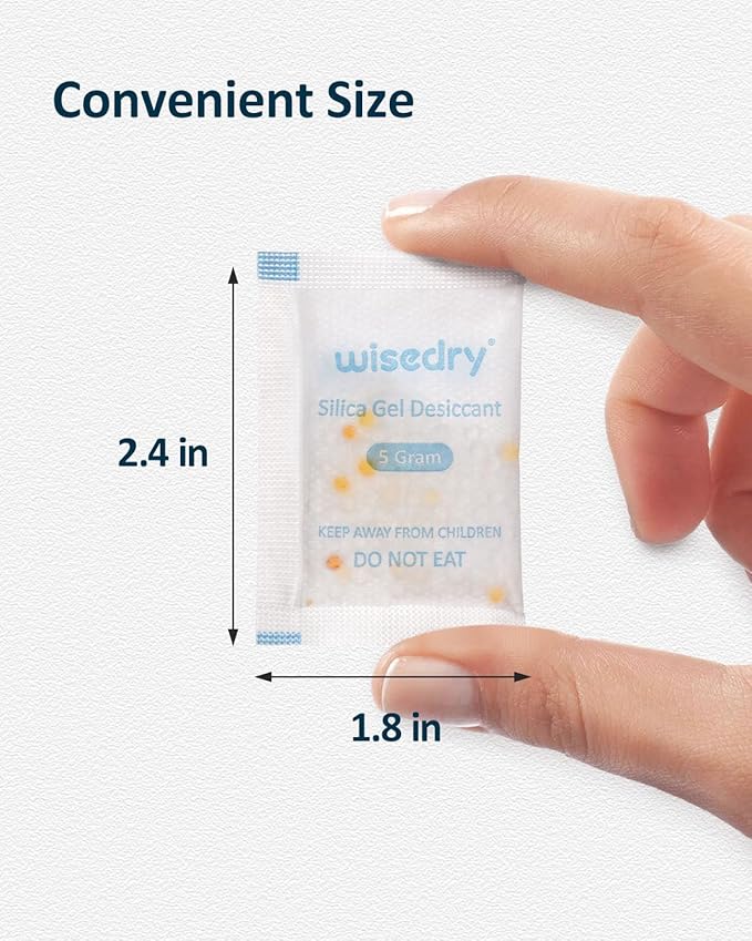 wisedry 5 Gram [60 Packs] Food Grade Silica Gel Packets, Rechargeable Food Safe Desiccant with Color Indicating Beads, Reusable Moisture Absorbers for Food Storage, Electronics, 3D Filament & Safe