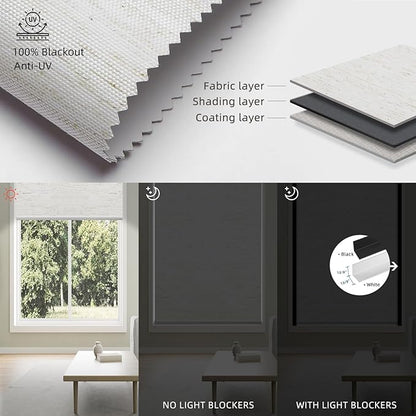 SmartWings Motorized 100% Blackout Shades Blinds, Custom Size, Cordless Window Shades with Rechargeable Battery, Work with Matter/Apple HomeKit, Alexa, Thread/Zigbee, Remote Optional, Linen White
