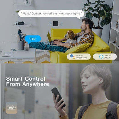 MOES 2nd Generation WiFi Smart Light Switch, Wall Switch 2.4GHz, Neutral Wire Required, Smart Life APP Remote Control, Compatible with Alexa, No Hub Required, Black 2 Gang