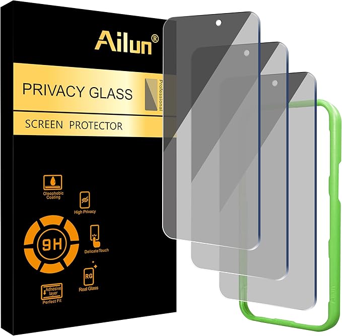 Ailun 3 Pack Privacy Screen Protector for iPhone 16 Pro/iPhone 17 [6.3 inch], Anti Spy Private Tempered Glass Anti-Scratch Case Friendly