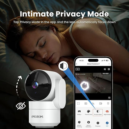 AMOROM Indoor Camera for Home Security 360°, 1080p Pet Cameras with Pan&Tilt, Night Vision, Motion Detection, 2-Way Audio, Compatible with Alexa/Google Assistant, 2.4GHz WiFi, 2 Pack