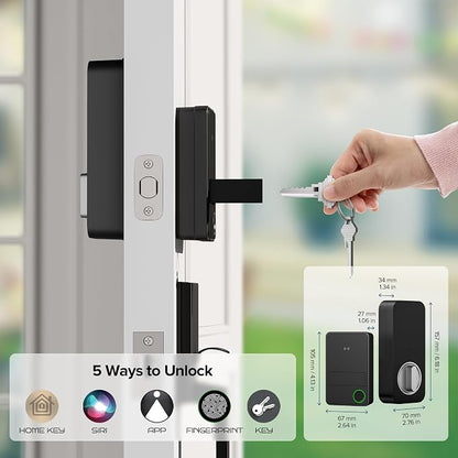 ThorBolt X3 Smart HomeKit Keyless Entry Fingerprint Door Lock, Black | with Apple Home Key, 8xAA Alkaline Batteries, Works with HomeKit Over Thread, 5 Ways to Unlock, IP65 Weatherproof