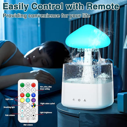Cloud Humidifiers 450ML Water Drip Mushroom Humidifiers with Remote Control 7 Colors Mood Light Air Humidifier Raindrop Humidifiers for Bedroom