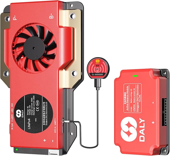 DALY BMS 12V 4S 250A Balance - Smart Bluetooth BMS with 5A Active Cell Balancing for 12V LiFePO4 Battery Pack RV Campers Boating Overlanding Home Energy