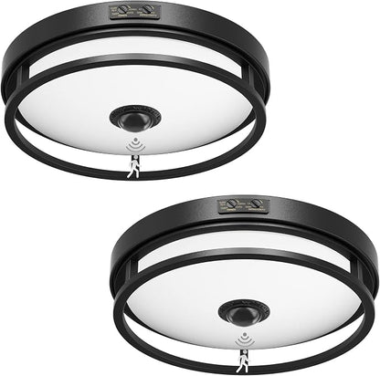2Pack 12" LED Motion Sensor Outdoor Ceiling Light for Porch, Black
