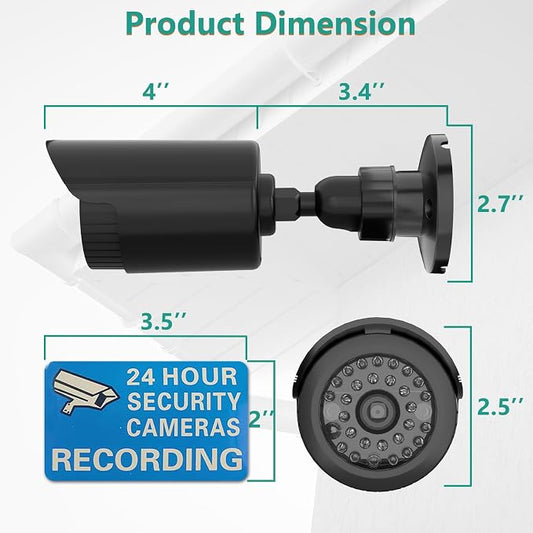 WALI Fake Security Camera with Flashing Red Light, 4 Pack, Black（TC-B4）
