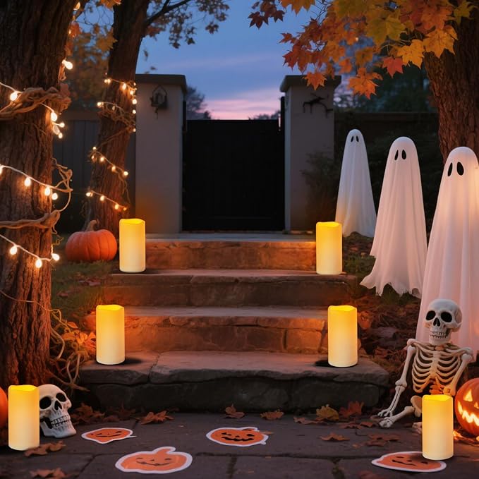 Flameless Candles 4" 5" 6" Outdoor Indoor Pillars Battery Operated Flickering Candles Include 10-Key Remote Timer 400+ Hours by 2 AA Batteries (Ivory Candle - Warm light, 3"D x 6" H - 2 Pack)