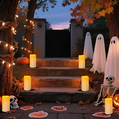 Flameless Candles 4" 5" 6" Outdoor Indoor Pillars Battery Operated Flickering Candles Include 10-Key Remote Timer 400+ Hours by 2 AA Batteries (Ivory Candle - Warm light, 3"D x 6" H - 2 Pack)
