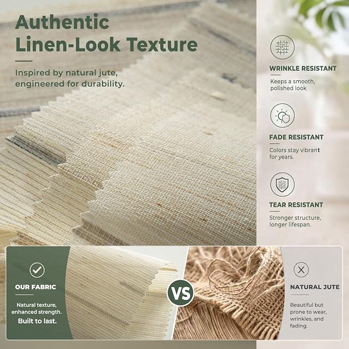 ZSHINE Motorized Linen-Look Roller Shades for Windows, Rechargeable Smart Light Filtering Blinds Compatible with Alexa (82191A)