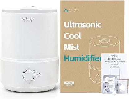 ASAKUKI Humidifiers for Bedroom, 3L Top Fill Cool Mist Humidifiers for Baby Nursery & Plants, 3-IN-1 Quiet Air Humidifier, Oil Diffuser & Night Light for Large Room Home, Auto Shut-off, BPA-Free, 30H