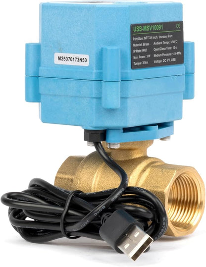 U.S. Solid WiFi Smart Motorized Ball Valve 3/4 inch NPT for Water Control & Irrigation, 2 Way Brass Electric Valve, USB Powered, LED Status Indicator, Flow Direction Window, Remote On/Off Control