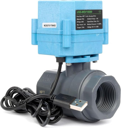U.S. Solid WiFi Smart Motorized Ball Valve 1 inch NPT for Water Control & Irrigation, 2 Way PVC Electric Valve, USB Powered, LED Status Indicator, Flow Direction Window, Remote On/Off Control