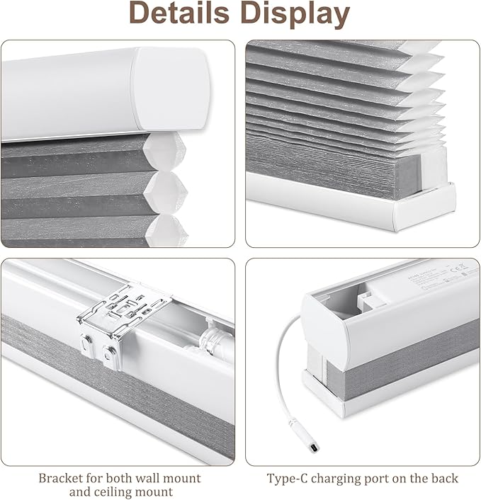Godark Motorized Light Filtering Cellular Shades Compatible with Alexa/Google Home Electric Blinds Smart Honeycomb Shades for Windows Automatic Blinds with Remote Custom Size-Light Grey