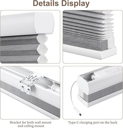 Godark Motorized Light Filtering Cellular Shades Compatible with Alexa/Google Home Electric Blinds Smart Honeycomb Shades for Windows Automatic Blinds with Remote Custom Size-Light Grey