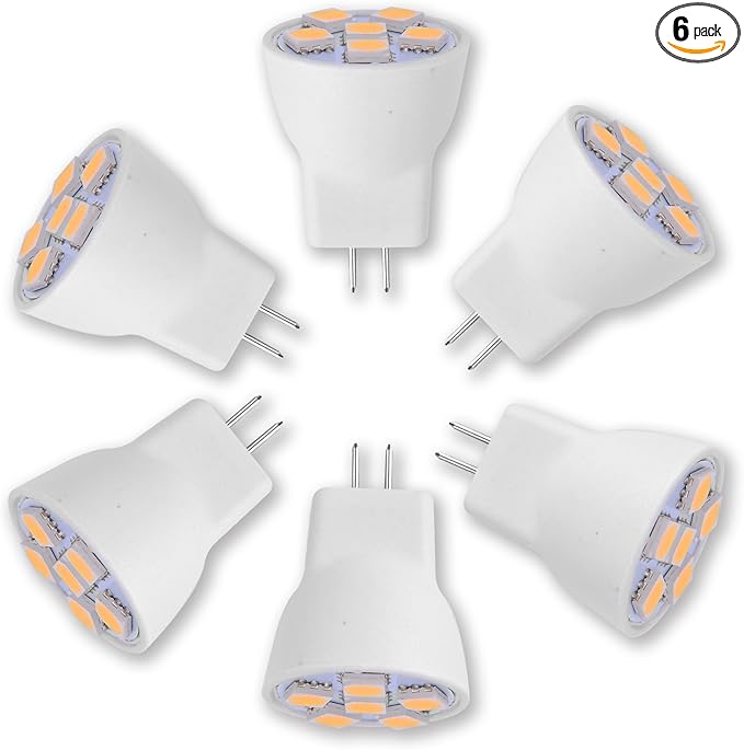 MR8 Light Bulb LED Replacement For Mini Halogen Recessed Lamps 12 Volt 1" Diameter GU4 RV Boat Camper Yacht Train Motor Home Interior Tiny House Ship Van Truck Sprinter Lighting - Cool White - 6 Pack