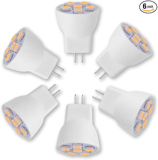 MR8 Light Bulb LED Replacement For Mini Halogen Recessed Lamps 12 Volt 1" Diameter GU4 RV Boat Camper Yacht Train Motor Home Interior Tiny House Ship Van Truck Sprinter Lighting - Cool White - 6 Pack