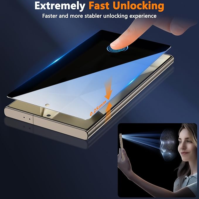 Asstar 2 Pack for Samsung Galaxy S24 Ultra Privacy Screen Protector, [28°Anti-spy] 9H Tempered Glass Film [Support Fingerprint Unlock] [Auto Dust-Elimination Installation] Bubble Free, Case Friendly