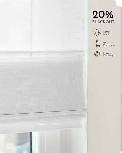 Graywind Smart Roman Shades 20% Blackout Compatible with Alexa Google Rechargeable Motorized Window Blinds Remote Control View Visible Plain Fold, Custom Size (Semi-Sheer White)