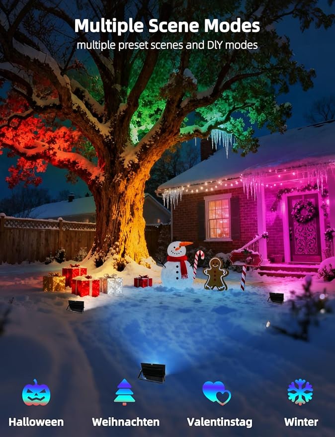 ILC LED Flood Light 30W Outdoor RGB Color Changing, Smart Floodlights RGBW 2700K Warm White & 16 Million Colors, 20 Modes, Grouping, Timing, IP66 Waterproof (2 Pack)