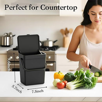 LALASTAR Countertop Compost Bin, Hanging Small Trash Can with Lid Under Sink for Kitchen, Food Waste Bin for Countertop, Mountable Garbage Can for Bathroom, RV, 5L/1.3 Gal,Sliding Lid, Black