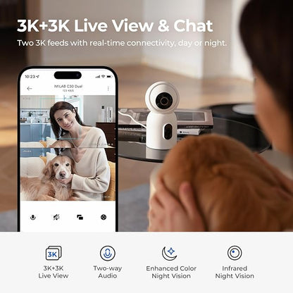 IMILAB 3K+3K Security Camera Indoor, Dual Lens Pet/Dog/Baby Camera with Xiaomi Home App, 2.4G/5G WiFi Plug-in Room Cam, Color Night Vision, Human Track, Two-Way Audio, No Subscription(C30 Dual)
