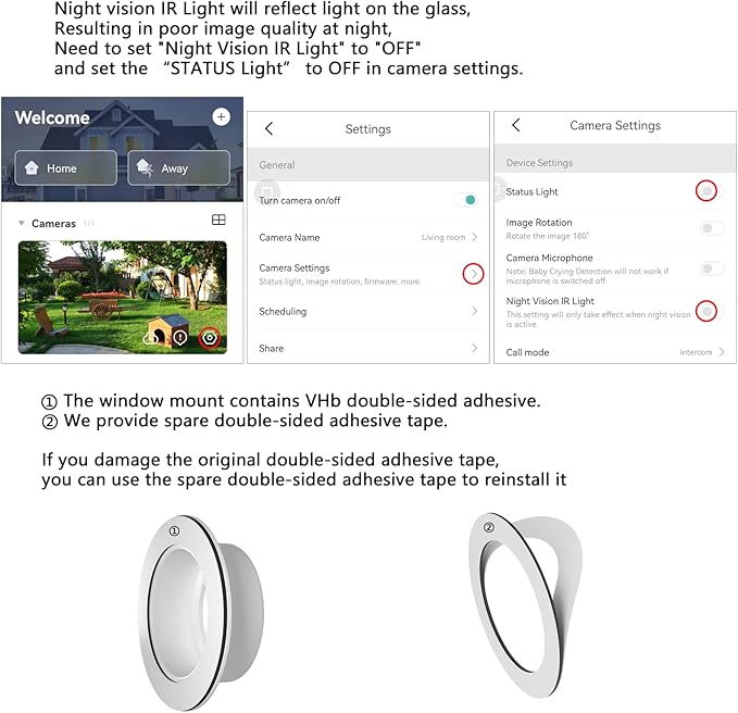 Teccle Window Mount for Yi Smart Home Camera, Through Window Use Yi Home Camera, No Indoor Reflections (2 Pack)