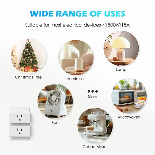 SURNICE Mini Remote Control Outlet On Off Switch Plug for Christmas Lights, 260ft RF Range, Wireless Remote Light Switch 1800W/15A, White, FCC Listed(1 Remote + 3 Outlets)