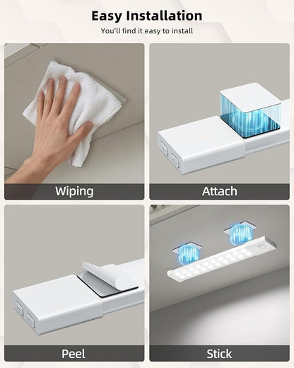 EZVALO 6 Pack LED Under Cabinet Lights Wireless with Charging Station, 11.8'' Motion Sensor Light Indoor, 1100mAh Rechargeable, 3 Color Temperatures, Dimmable Closet Lights for Pantry, Hallway, Stair