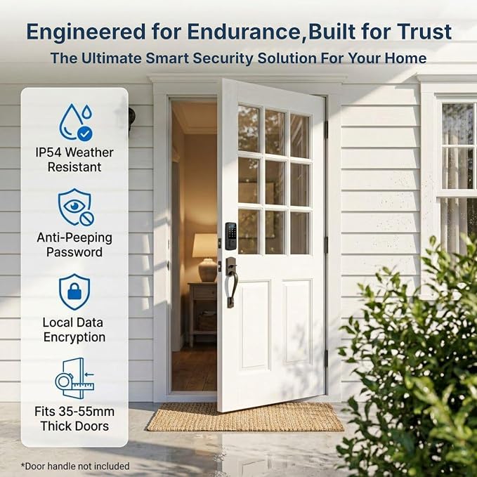 WiFi Smart Door Lock - Keyless Entry Door Lock for Front Door, Fingerprint Door Lock with App Control, 5-in-1 Touchscreen Deadbolt with 6 Keys & 2 NFC Cards, Built-in 2.4G WiFi