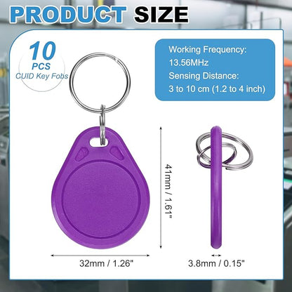 PATIKIL 10 Pcs 13.56MHz CUID Writable Rewritable Smart Key Fobs, Clone IC Key Fob Tags Blank Smart Card Key Classic 1K for Entry Access Control System, Purple