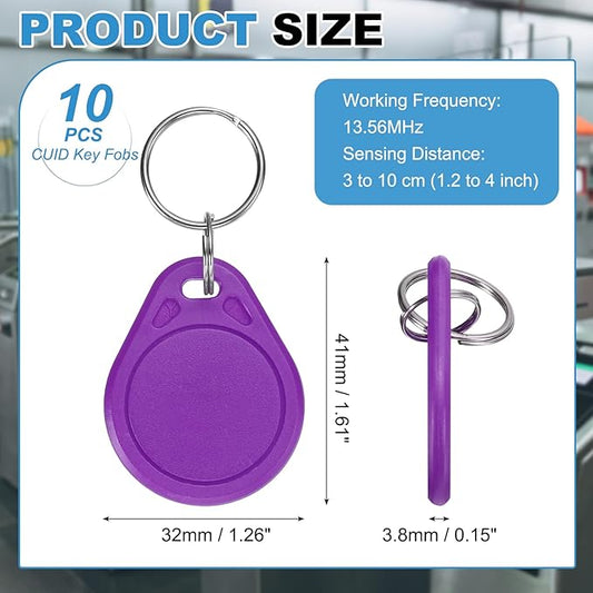 PATIKIL 10 Pcs 13.56MHz CUID Writable Rewritable Smart Key Fobs, Clone IC Key Fob Tags Blank Smart Card Key Classic 1K for Entry Access Control System, Purple