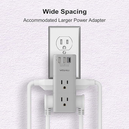 Multi Plug Outlet Surge Protector - YISHU Outlet Extender with Rotating Plug, 6 AC Outlets and 3 USB Ports, 3-Sided Swivel Power Strip Ideal Stocking Stuffers, Gray