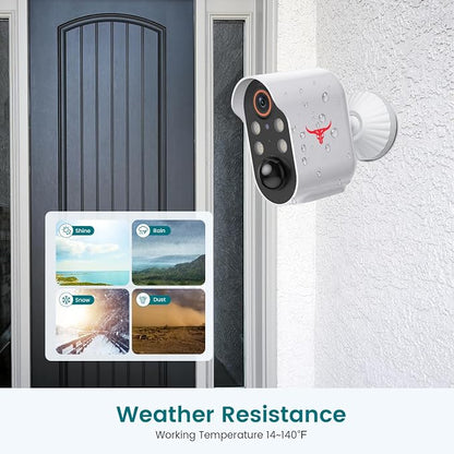 1080P Wireless Security Camera Outdoor, Battery Powered, AI Human Detection, Color Night Vision, 2-Way Audio, IP65 Waterproof, 2.4G Wi-Fi, Cloud Storage (4 spotlights)