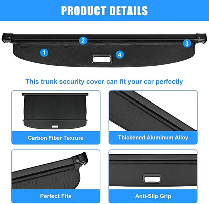 AUXKO Retractable Cargo Cover for Toyota RAV4 2025-2019, Cargo Trunk Cover Luggage Security Shade Cover for 2025 2024 2023 Toyota RAV4 Shielding Shade Anti-Peeping Luggage Privacy Screen, Carbon Fiber