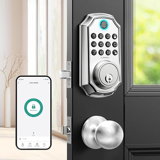 Keyless Entry Door Lock, Smart Deadbolt Lock with Handleset D180 & D280 (Fingerprint & Leveler) (Sliver)