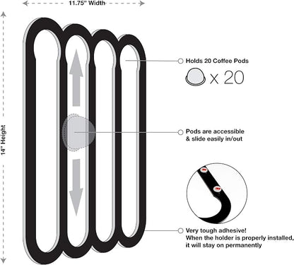 Demi's Home Adhesive Coffee Pod Holder for Nespresso Vertuo Capsules (Measure Before Purchase) - Suitable to be Mounted Inside/Under the Cabinet or on the Wall (Black)