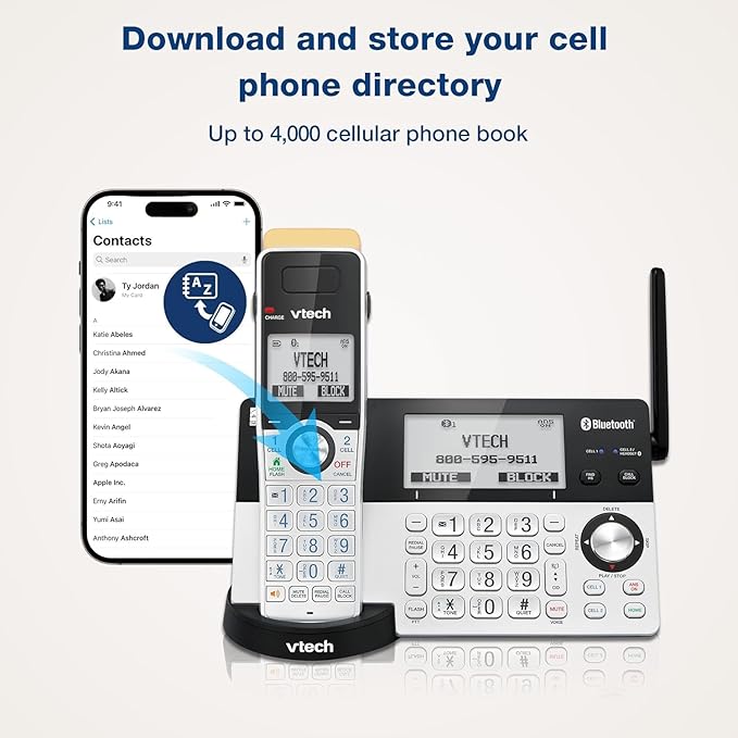 VTech IS8151-4 Super Long Range 4 Handset Cordless Phone for Home with Answering Machine, 2300 ft Range, Call Blocking, Bluetooth, Headset Jack, Power Backup, Expandable to 12 HS, Silver/Black