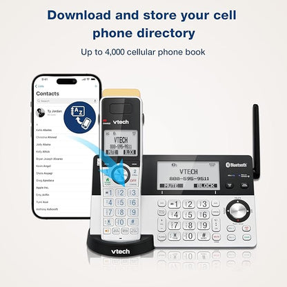 VTech IS8151-4 Super Long Range 4 Handset Cordless Phone for Home with Answering Machine, 2300 ft Range, Call Blocking, Bluetooth, Headset Jack, Power Backup, Expandable to 12 HS, Silver/Black