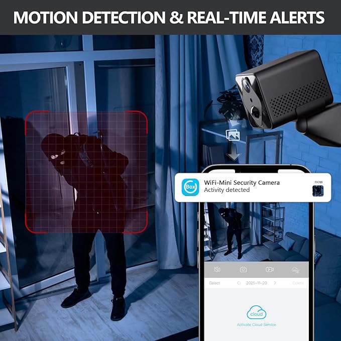 Mini WiFi Wireless Camera, 2K Indoor Hidden Camera for Home Security, Portable Battery Operated Small Camera, Auto Night Vision and APP Remote Viewing, Real-time Alerts