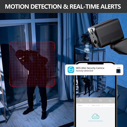 Mini WiFi Wireless Camera, 2K Indoor Hidden Camera for Home Security, Portable Battery Operated Small Camera, Auto Night Vision and APP Remote Viewing, Real-time Alerts