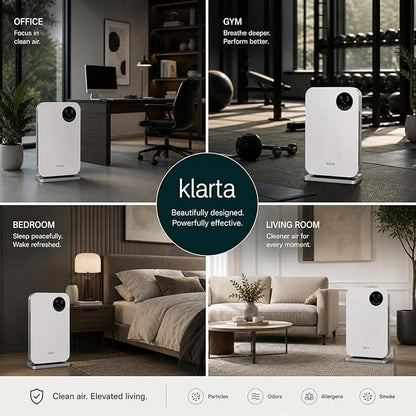 Air Purifier for Home - Smart WiFi App - Ultra Quiet 20 dB - Removes Allergens, Smoke & Odors - 99.97% Particle Filtration - Up to 1237 ft² - Klarta Forste Gold